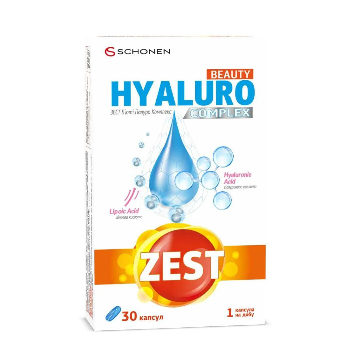 Комплекс для краси та здорового вигляду шкіри Schonen Zest Beauty Hyaluro Complex, 30 капсул